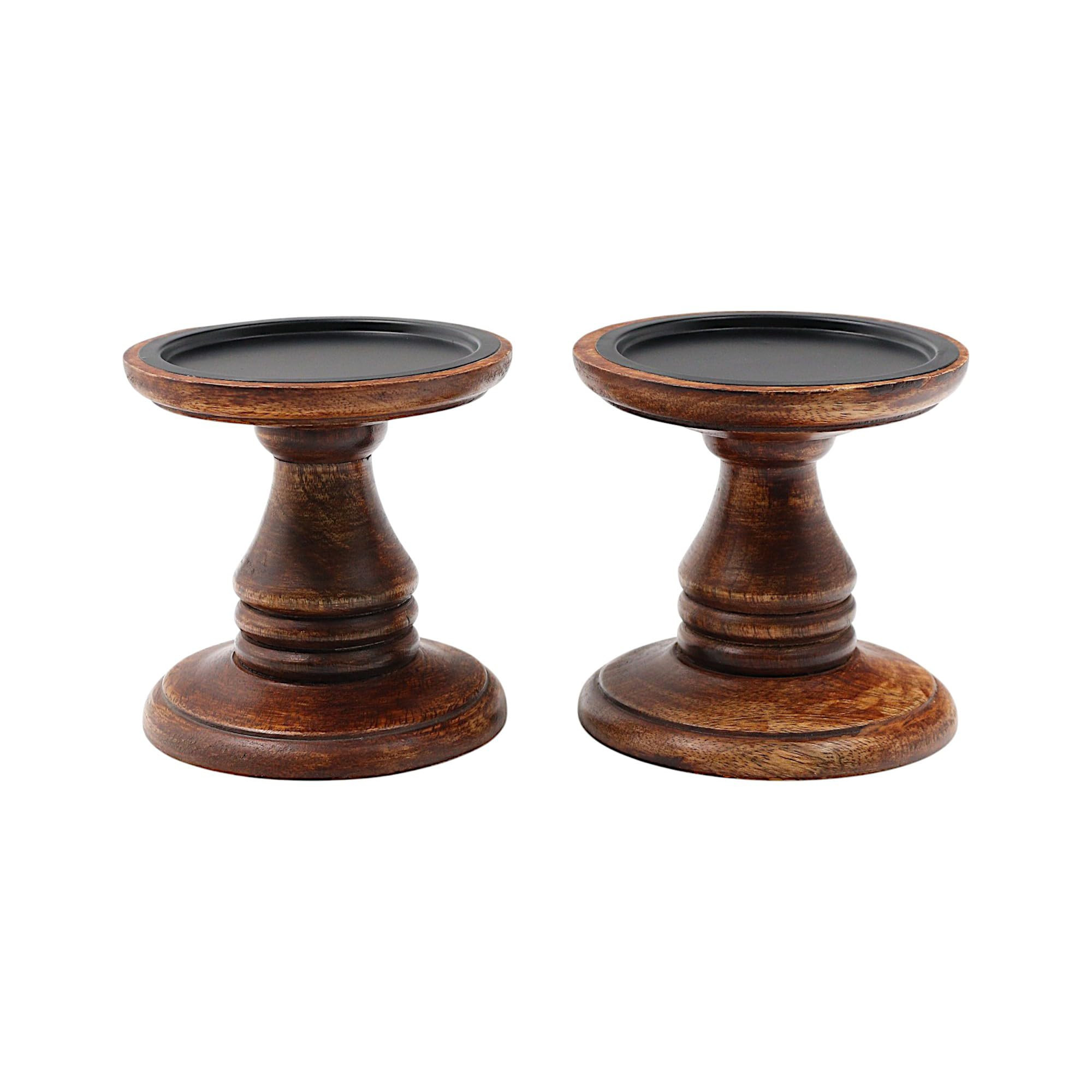 Hosley Set of 2 Brown Wood Pillar Candle Holders 5 Inch High Ideal Gift for Weddings Bridal Party... | Amazon (US)