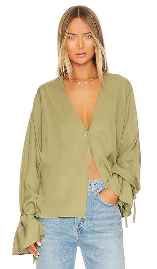 Tie Sleeve Blouse in Olive Green | Revolve Clothing (Global)