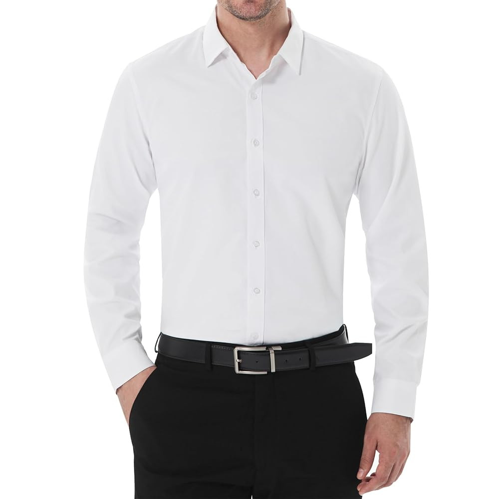SIR7 Men's Slim Fit Stretch Dress Shirt Solid Color Microelastic Long Sleeve Casual Soft Business... | Amazon (US)