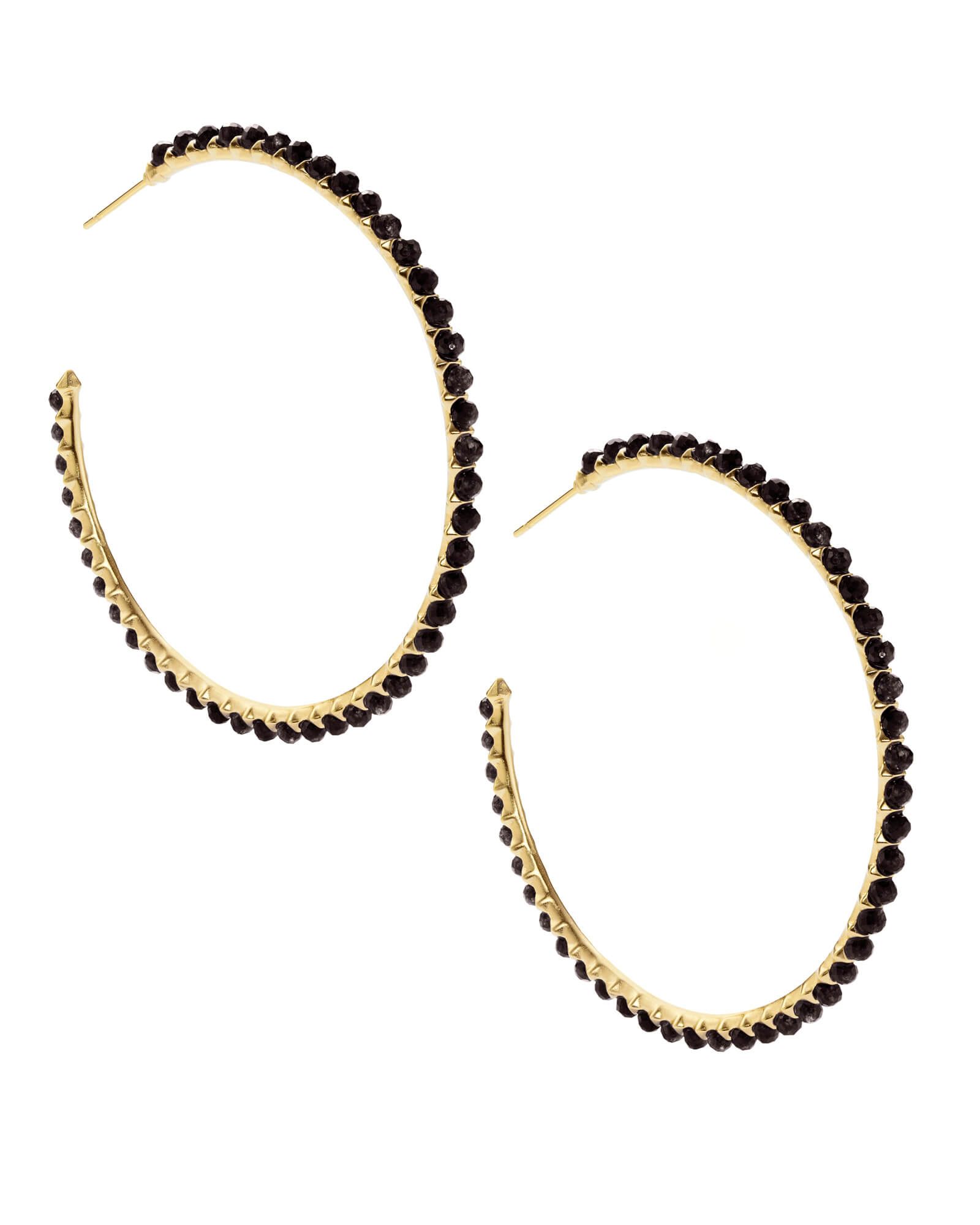 Birdie Gold Hoop Earrings in Black Opaque Glass | Kendra Scott