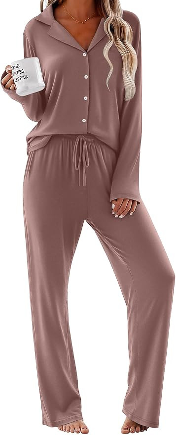 Ekouaer Pajamas for Women Set Button Up Pjs 2 Piece Long Sleeve Lounge Sets | Soft Comfy Sleepwea... | Amazon (US)