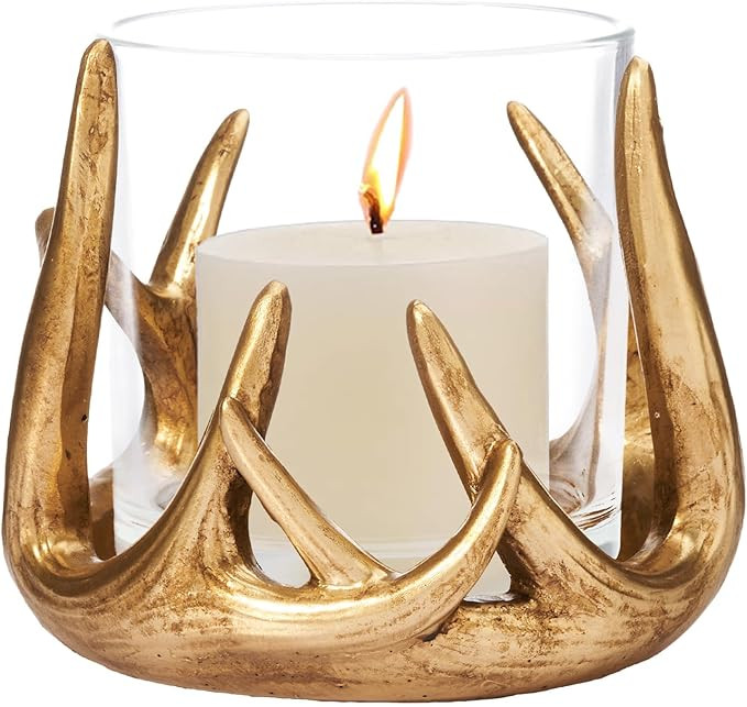 DN DECONATION Christmas Candle Holder, Reindeer Antler Tealight Candle Holder Gold Resin with Gla... | Amazon (US)