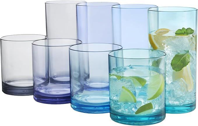 US Acrylic Classic Plastic Reusable Drinking Glasses (Set of 8) 12oz Rocks & 16oz Water Cups in C... | Amazon (US)