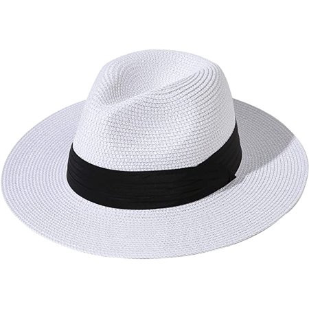Lanzom Women Wide Brim Straw Panama Roll up Hat Fedora Beach Sun Hat UPF50+ | Walmart (US)