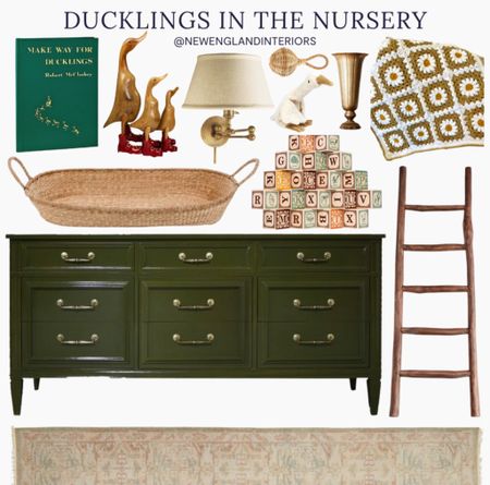 New England Interiors • Ducklings In The Nursery • Sconce, Blocks, Ladder, Rug, Dresser, Book, Blanket, Basket, Baby Accessories. 🐣🍼

TO SHOP: Click link in bio or copy and paste link in web browser 

#nursery #newengland #duck #nurseryinspo #baby #babynursery #vintage #antique #green

#LTKbaby #LTKhome