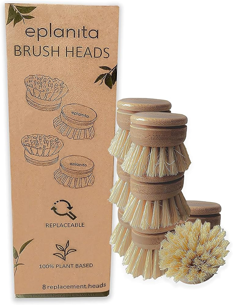 eplanita Replacement Brush Heads (Pack of 8) for Bamboo Dish Brush, Sisal Bristle Refills, Agave ... | Amazon (US)