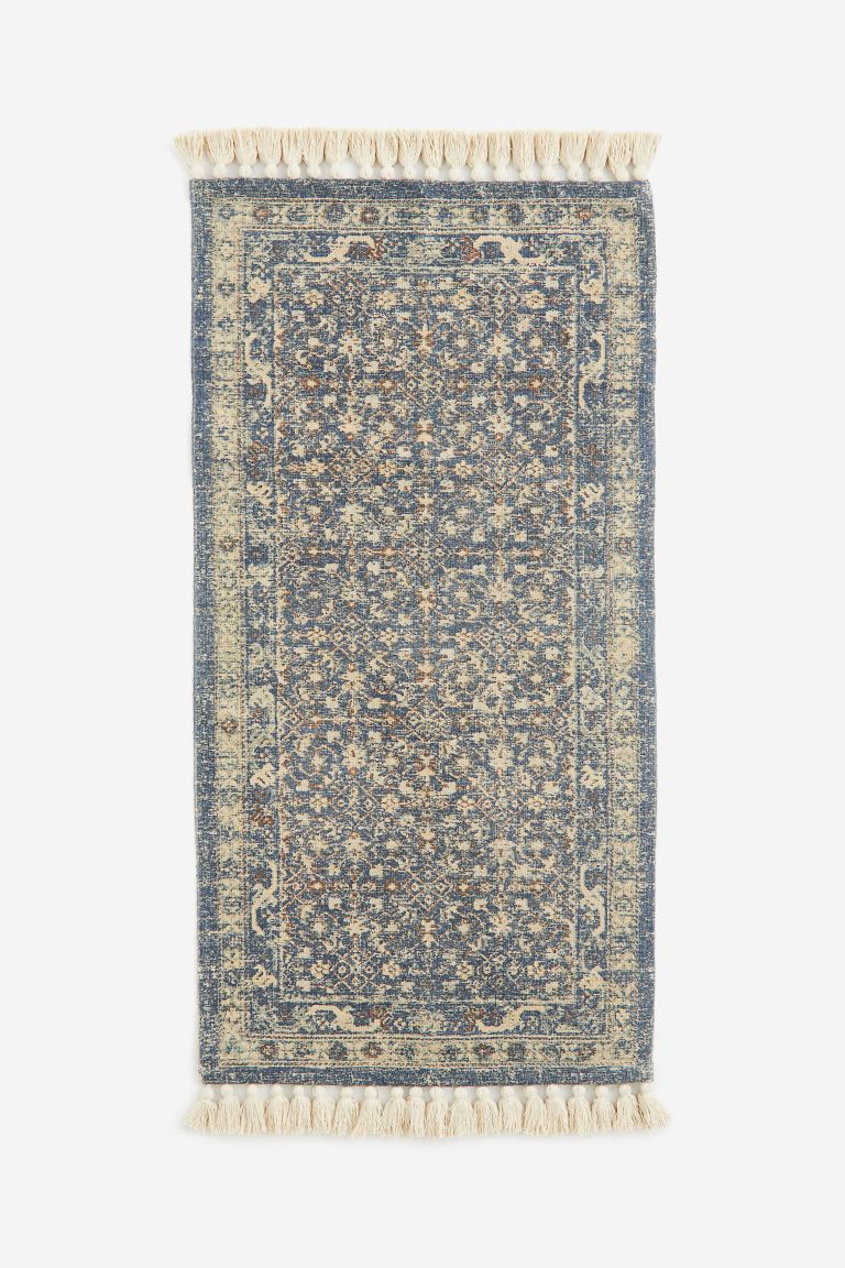 Patterned Rug with Fringe - Blue/patterned - Home All | H&M US | H&M (US + CA)