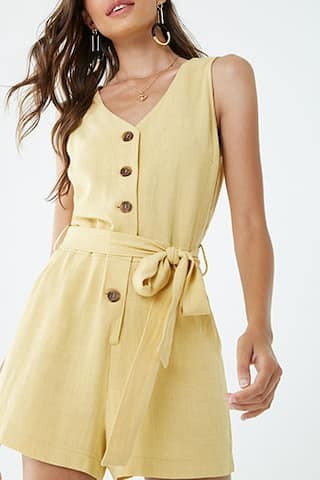 Belted Linen-Blend Romper | Forever 21 (US)