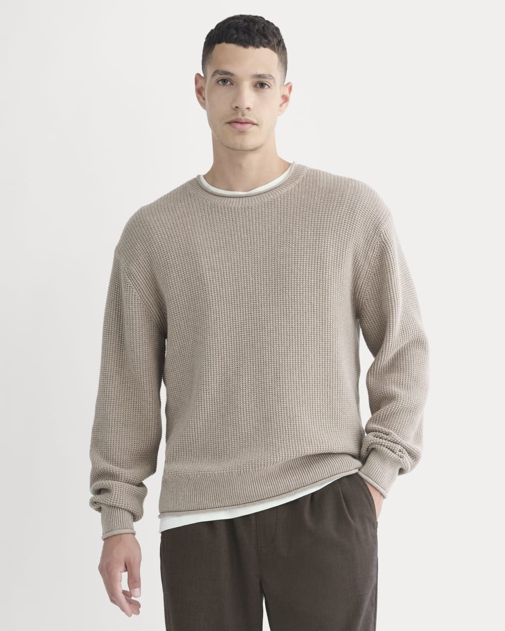 Everlane Waffle Rollneck Crew in Everyday Cotton Sweater | Heathered Oatmeal | Small | Everlane