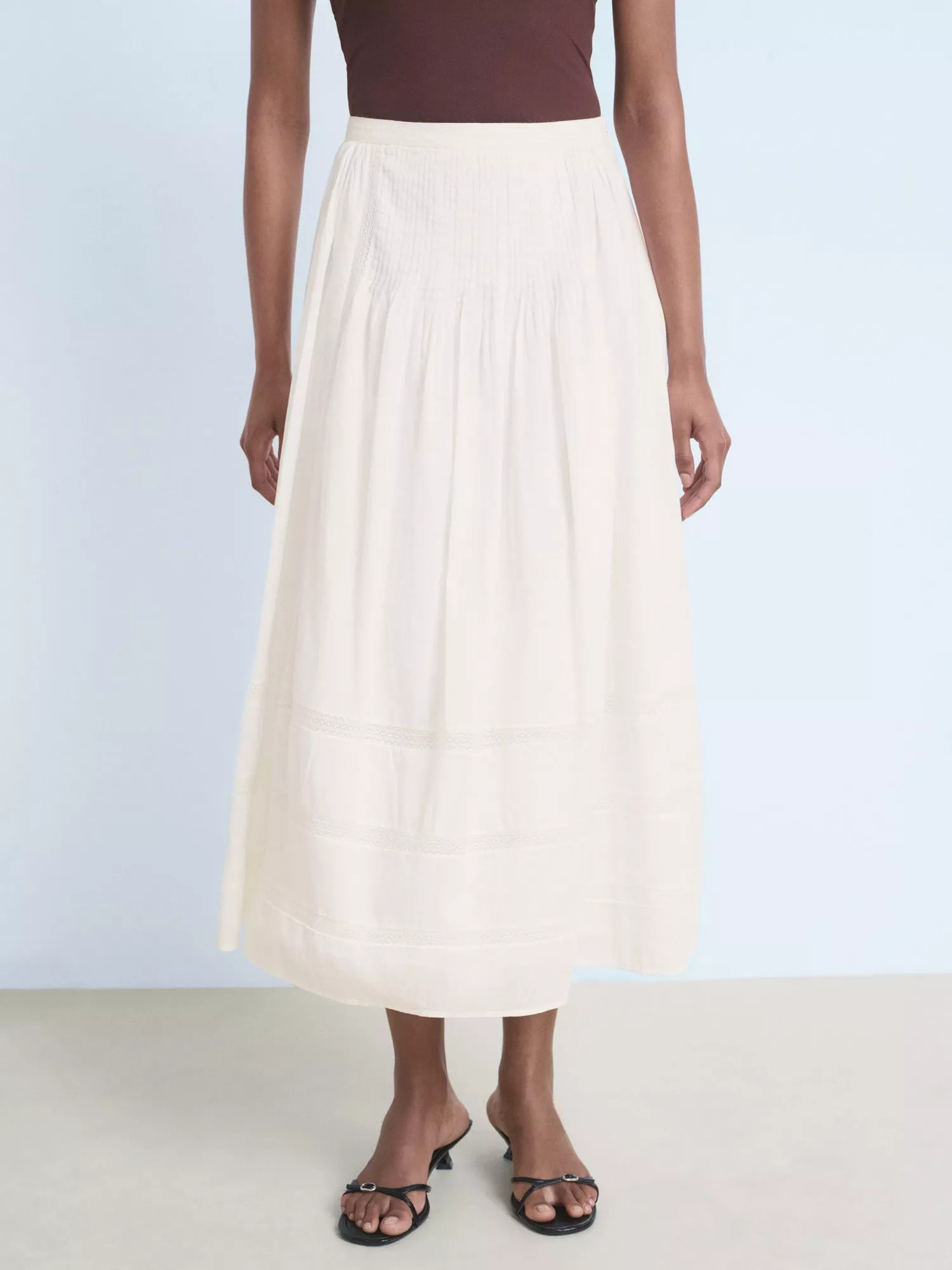 Mango Gia A-Line Midi Skirt, White | John Lewis (UK)