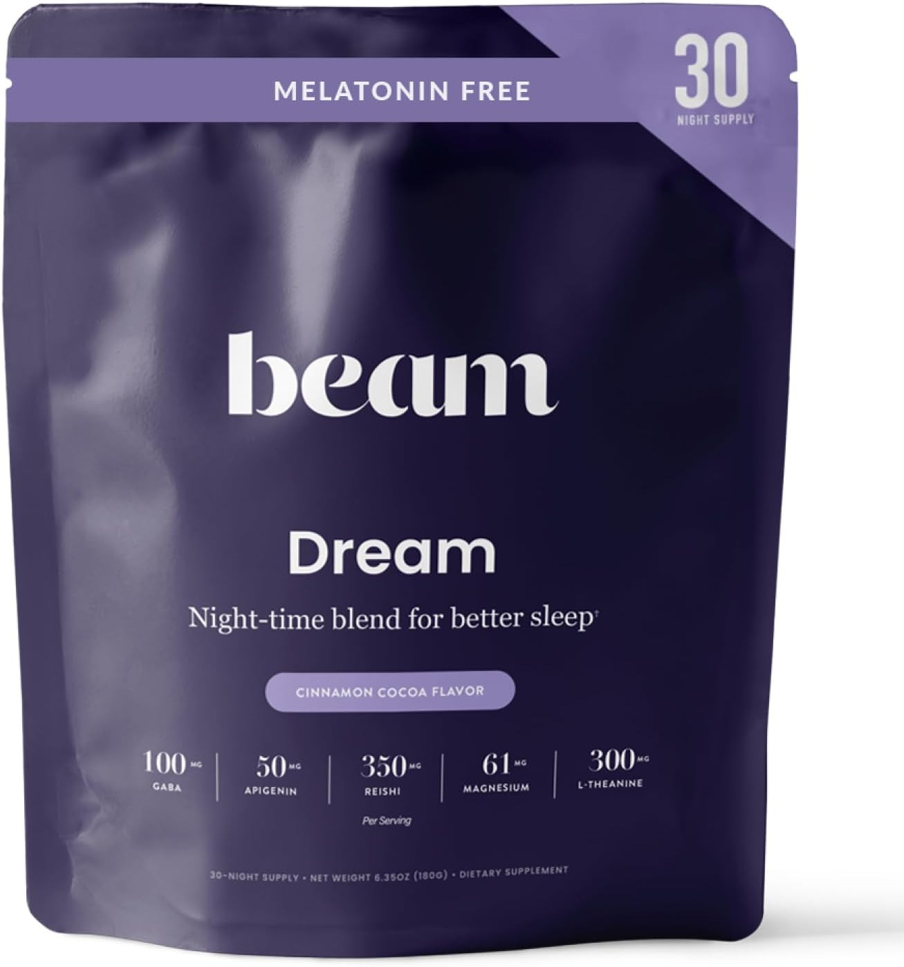 Beam Dream Sleep Powder, Sleep Supplement, Sleep Aids for Adults, Melatonin Free, Contains Magnesium, L Theanine, Apigenin, Natural Sleep Aid, Vegan, Non GMO, Dairy Free, 3rd Party Tested, 30 Servings | Amazon (US)