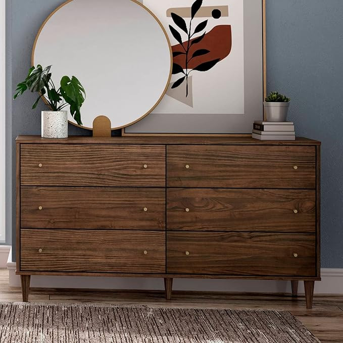 Grain Wood Furniture Mid Century 6-Drawer Dresser, Brushed Walnut | Amazon (US)