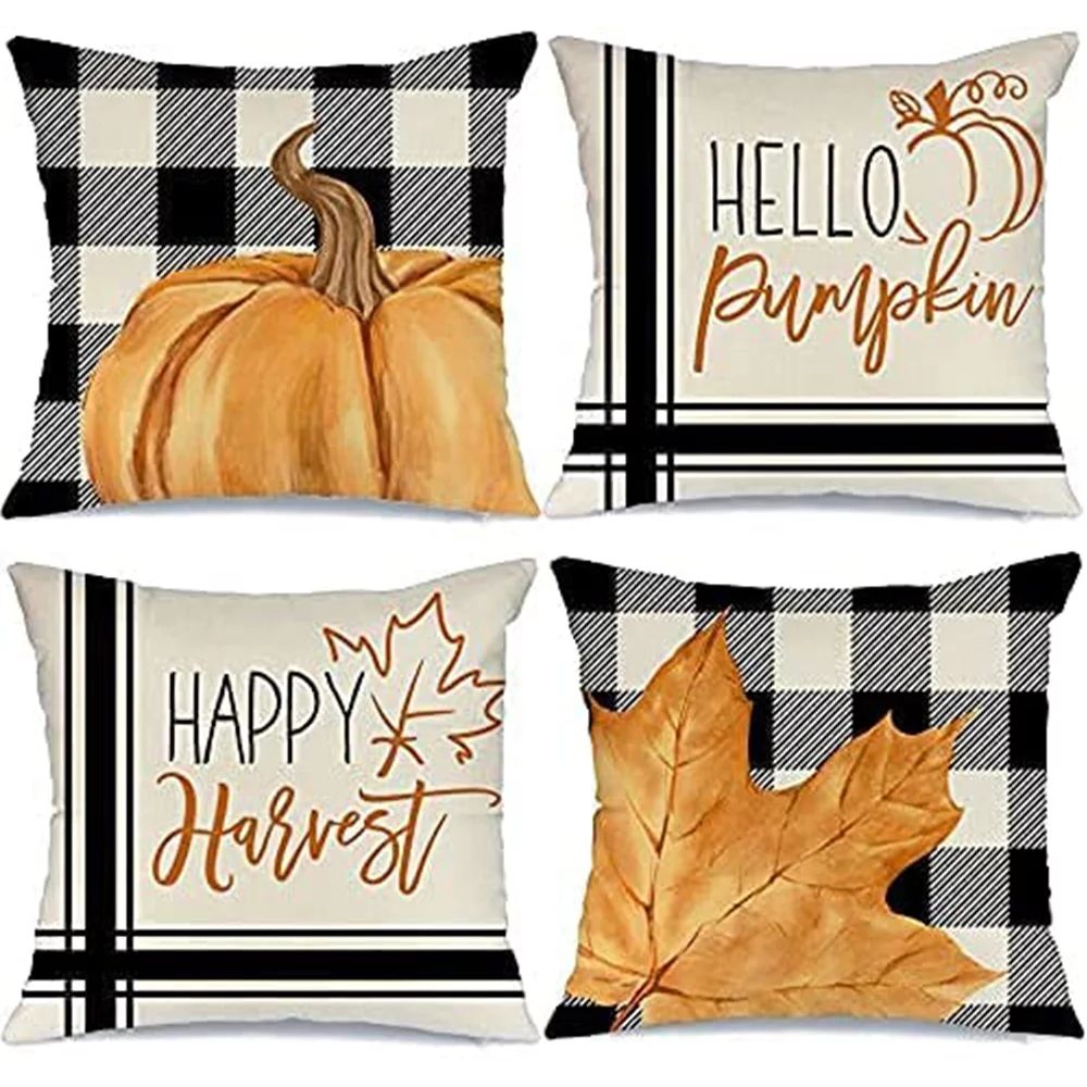 TINGOR Fall Pillow Covers for Thanksgiving, 4pcs Buffalo Plaid Pillowcases, 18x18in Linen Cushion... | Walmart (US)