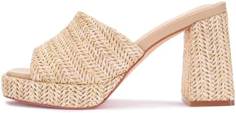 Monrovia Raffia Heeled Sandals for Women，Platform Wedge Slip On Block Heel, Dressy Summer Open ... | Amazon (US)
