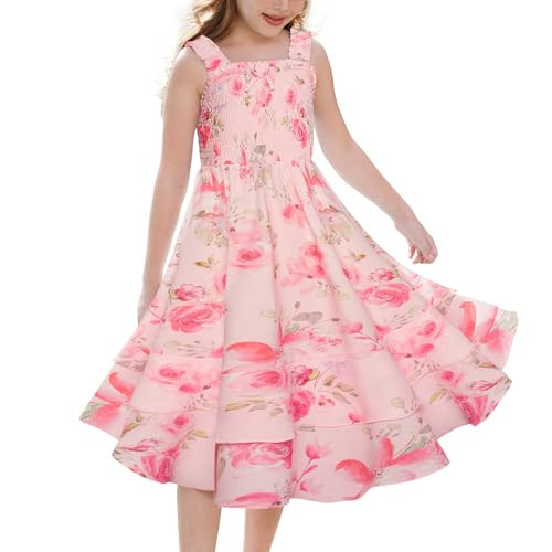 GRACE KARIN Girls Valentines Dresses Size 10-12 Wide Elastic Straps Tween Girls Fancy Spring Dress,Light Pink Floral | Amazon (US)