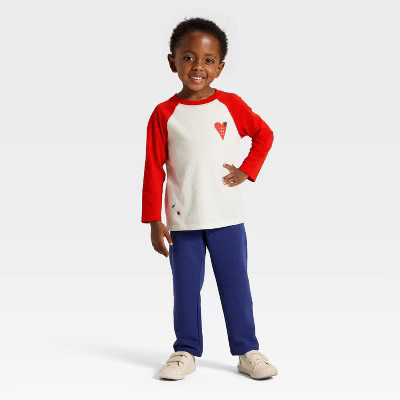 Toddler Boys' Valentine's Day Long Sleeve T-Shirt and Jogger Pants Love Bug Set - Cat & Jack™ Cream 3T | Target