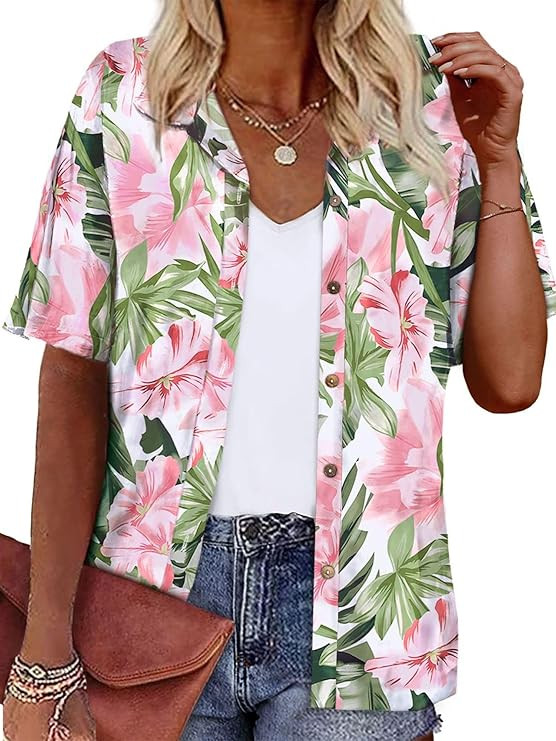 LILYCHIC Women's Hawaiian Shirts Coconut Button Summer Soft Button Down Shirts Short Sleeve | Amazon (US)