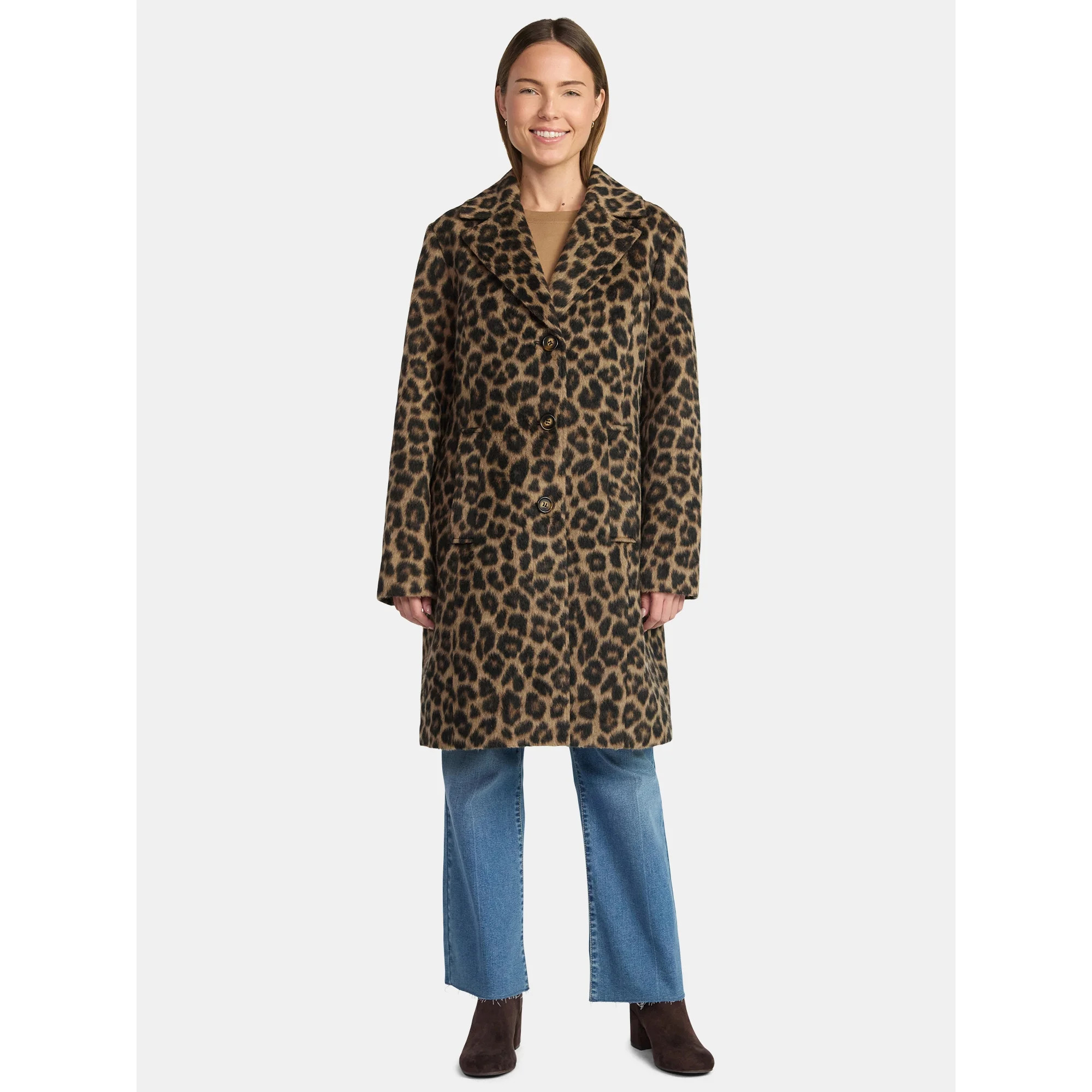 Time and Tru Women's and Women's Plus Faux Wool Boyfriend Coat, Sizes XS-2X | Walmart (US)