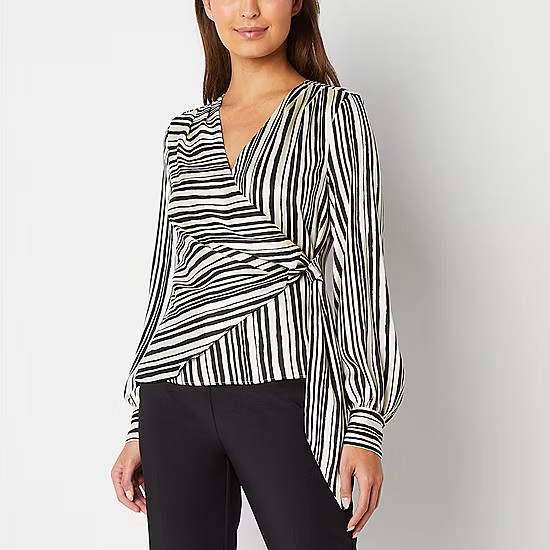 Worthington Womens V Neck Long Sleeve Wrap Shirt | JCPenney