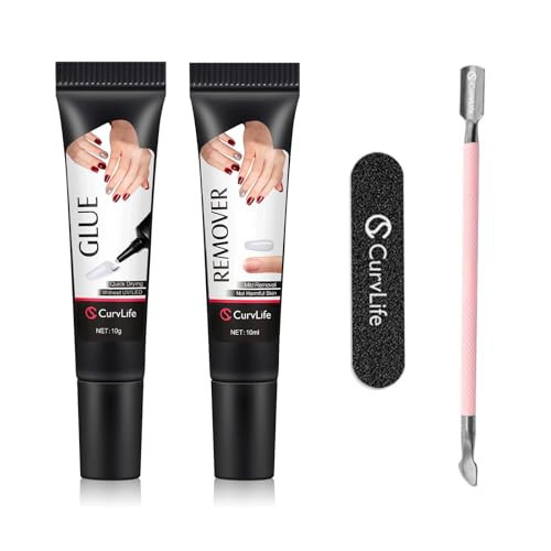 Curvlife Soft Quick Drying 10g Semi Solid Nail Glue with 10ml Remover with Cuticle Pusher Nail Art for Press On Nails Tips No Need for UV Lamp Long Lasting | Amazon (US)