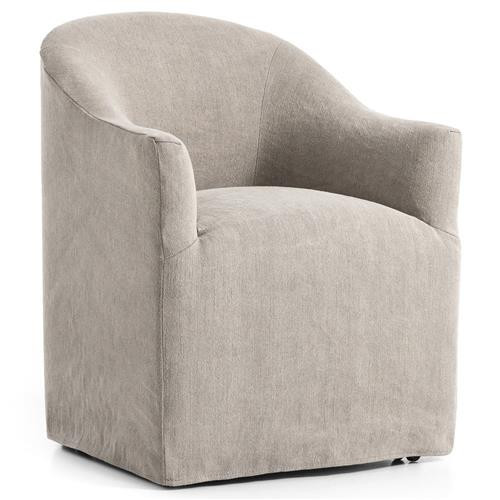 Desiree Modern French Country Beige Twill Slipcover Dining Arm Chair | Kathy Kuo Home