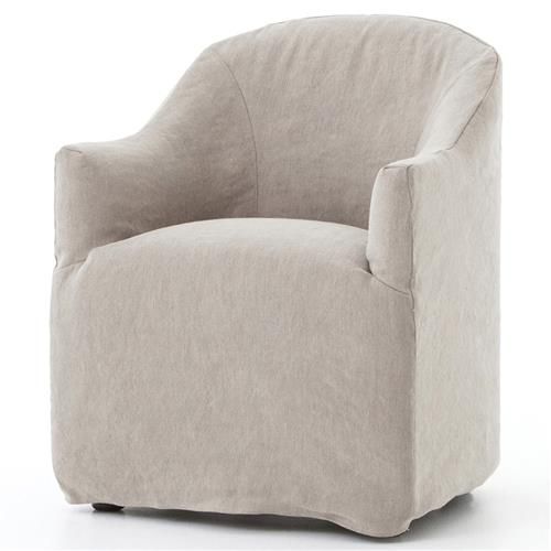 Desiree Modern French Country Beige Twill Slipcover Dining Arm Chair | Kathy Kuo Home