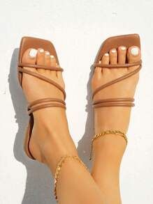 Women Multi Strap Flat Sandals, Elegant Brown Slide Sandals For Summer | SHEIN