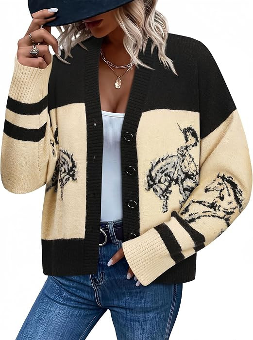 Women's Western Cowgirl Graphic Horse Cardigan Vintage Print Sweater | Amazon (US)