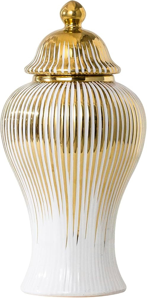 Ginger Jar, Decorative Porcelain Ginger jar with lid, White Gold Ceramic Vase for Decor Decor, Ki... | Amazon (US)