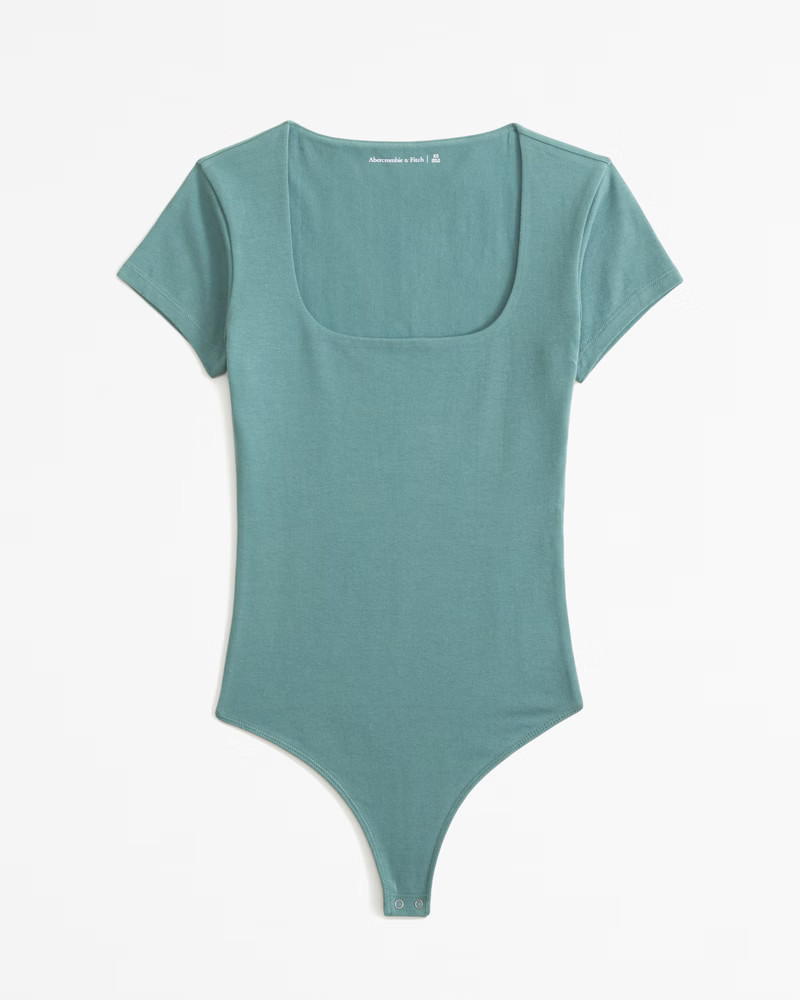 Short-Sleeve Cotton-Blend Seamless Fabric Squareneck Bodysuit | Abercrombie & Fitch (US)