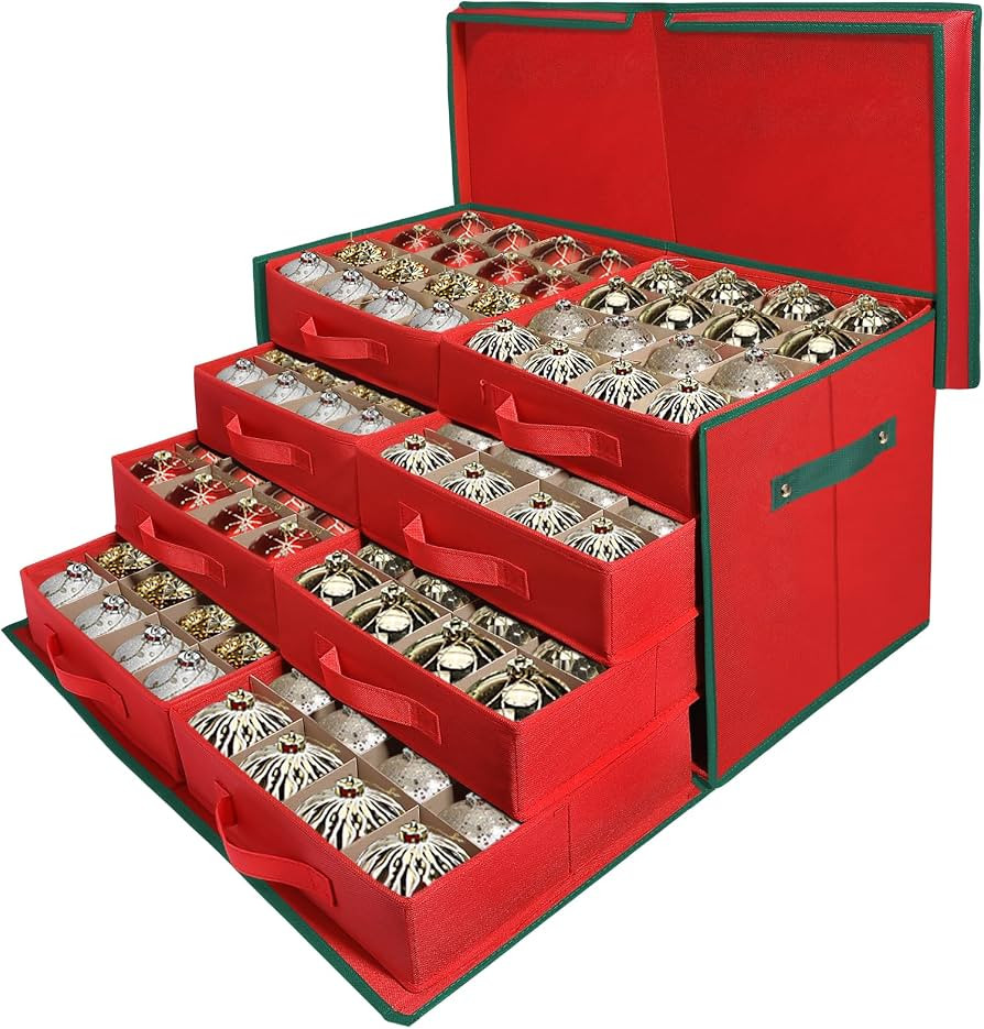 WDZREE Premium Large Christmas Ornament Storage,Box with Side Open, Drawer Style Trays -3" Compar... | Amazon (US)