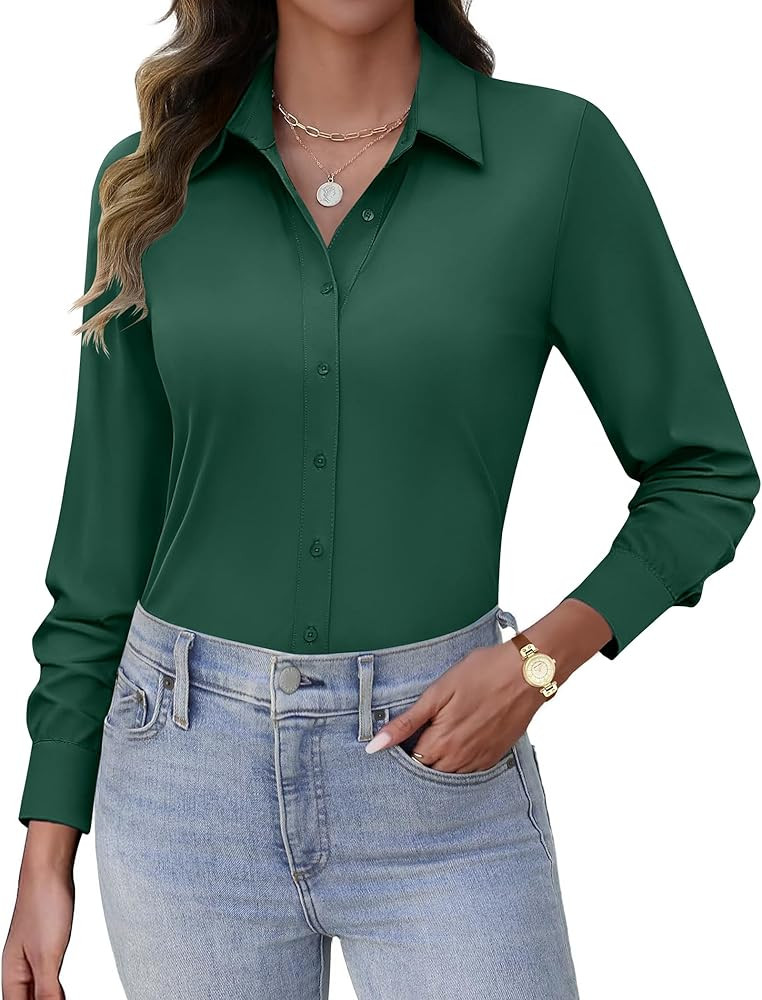 HOTOUCH Button Down Shirts for Women Long Sleeve Stretch Dress Shirts Wrinkle-Free Work Blouses S... | Amazon (US)