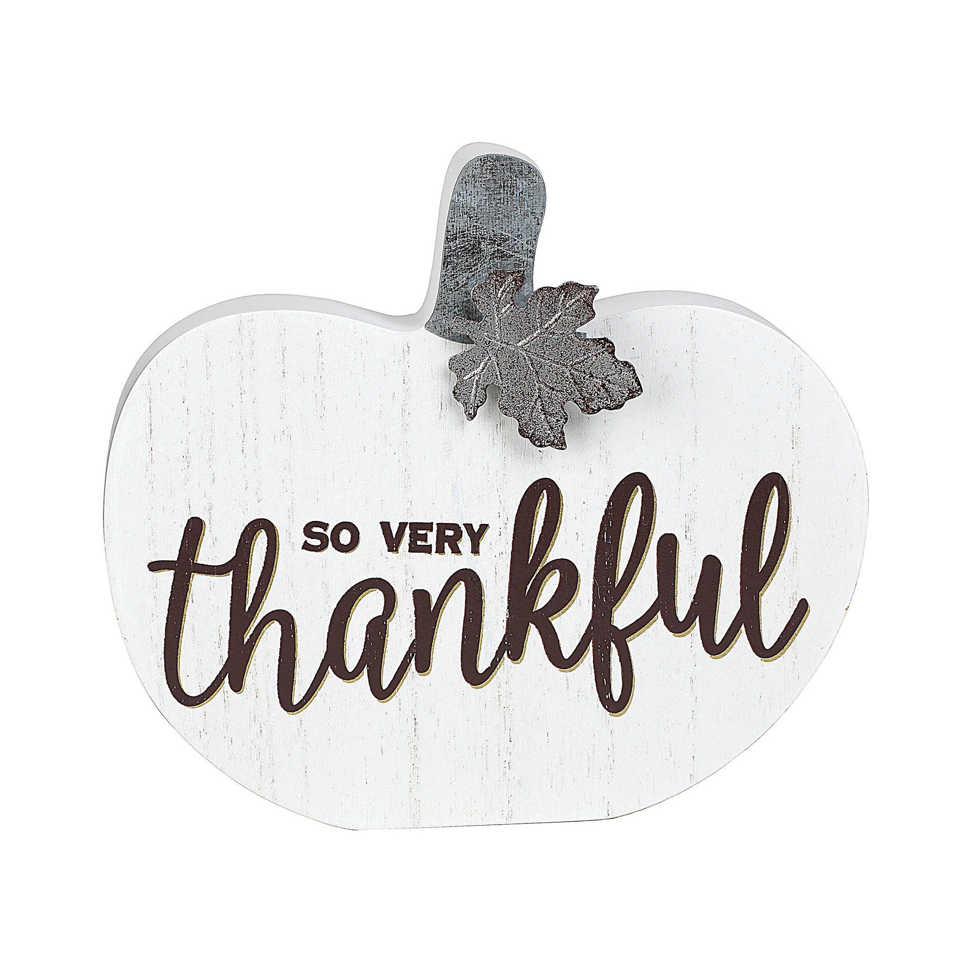 Way to Celebrate Thankful White Pumpkin Wood Tabletop Sign Decoration, 7.09" x 6.3" | Walmart (US)
