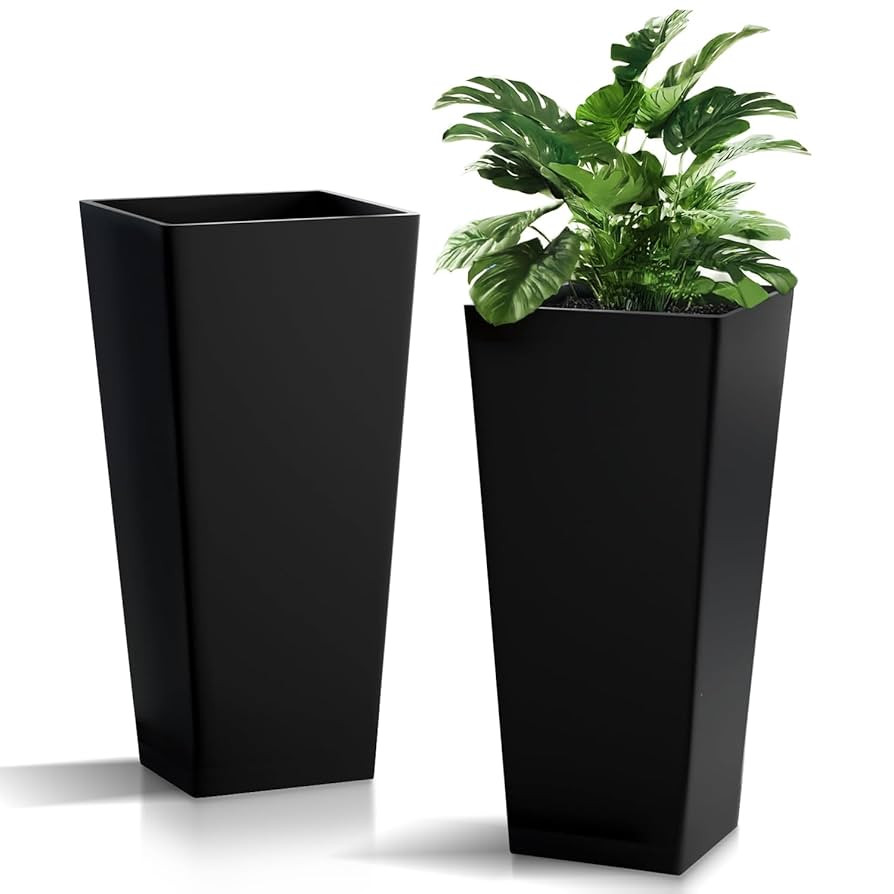 Taper Outdoor Planter, Indoor Resin Plant Pots, 2-Pack (28 inch, Black) | Amazon (US)
