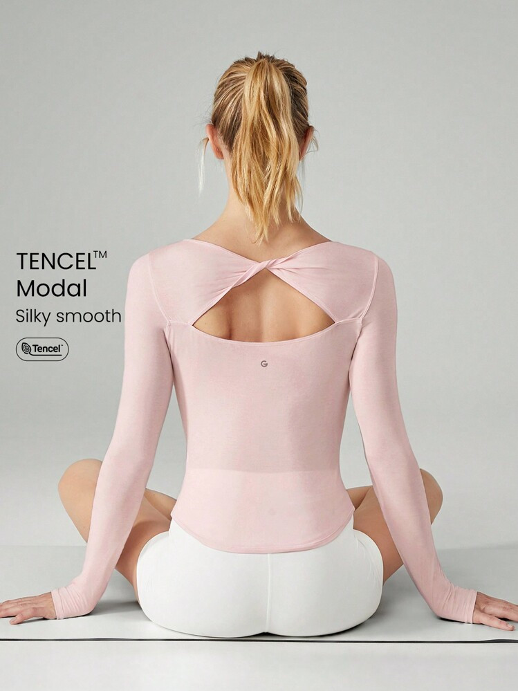 GLOWMODE Tencel™ Modal Knotted Back Long Sleeve Tee Valentine's Day | SHEIN
