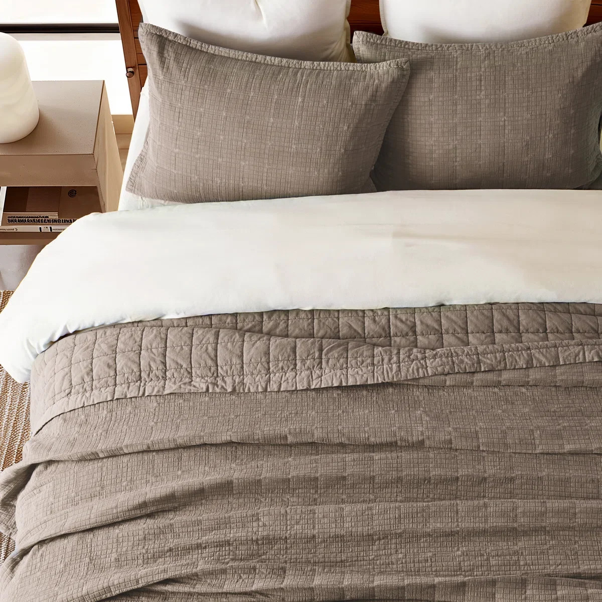 Stonewashed Crinkle Cotton Box Stitch Quilt Set | Wayfair North America
