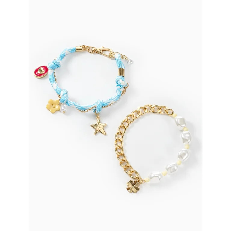 No Boundaries 2pc Adjustable Gold Charm Bracelet Set | Walmart (US)