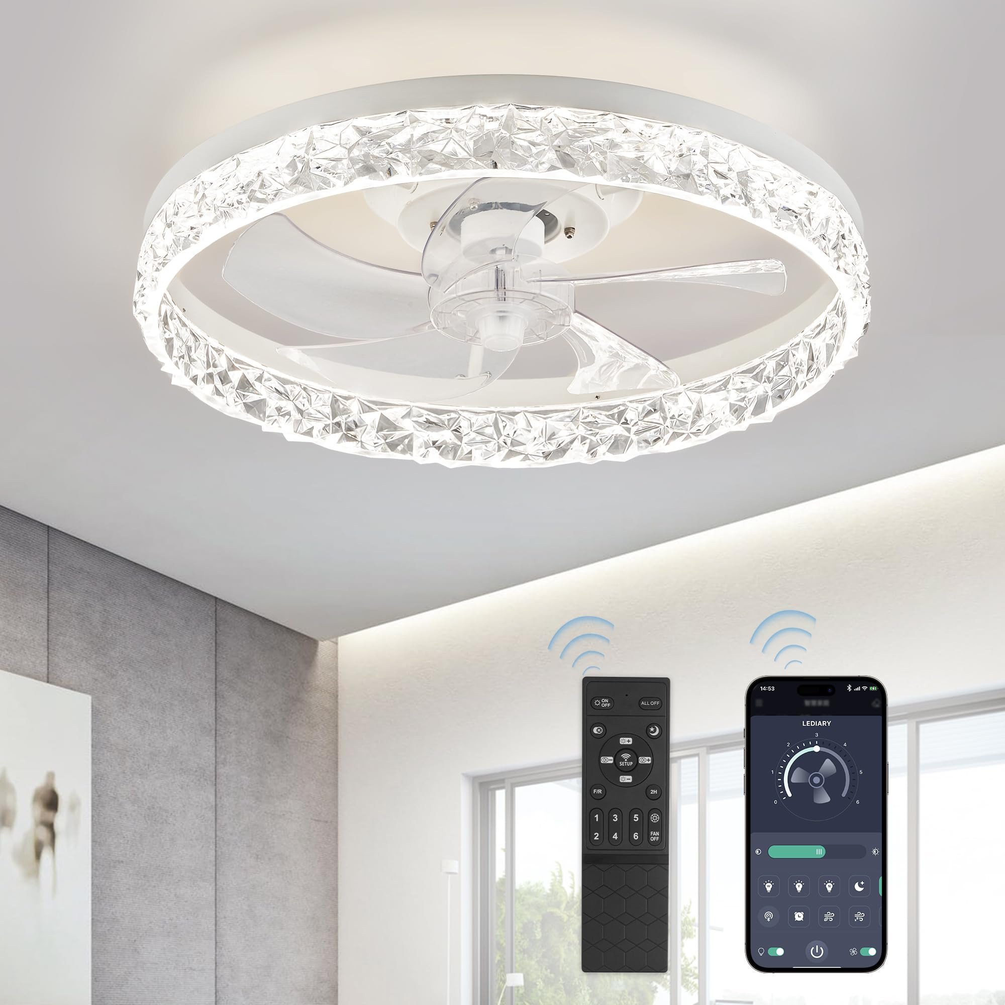 LEDIARY 20" Modern Ceiling Fans with Lights and Remote, Dimmable Low Profile Ceiling Fan, Flush M... | Amazon (US)