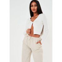 White Skinny Rib Cardigan | Missguided (US & CA)