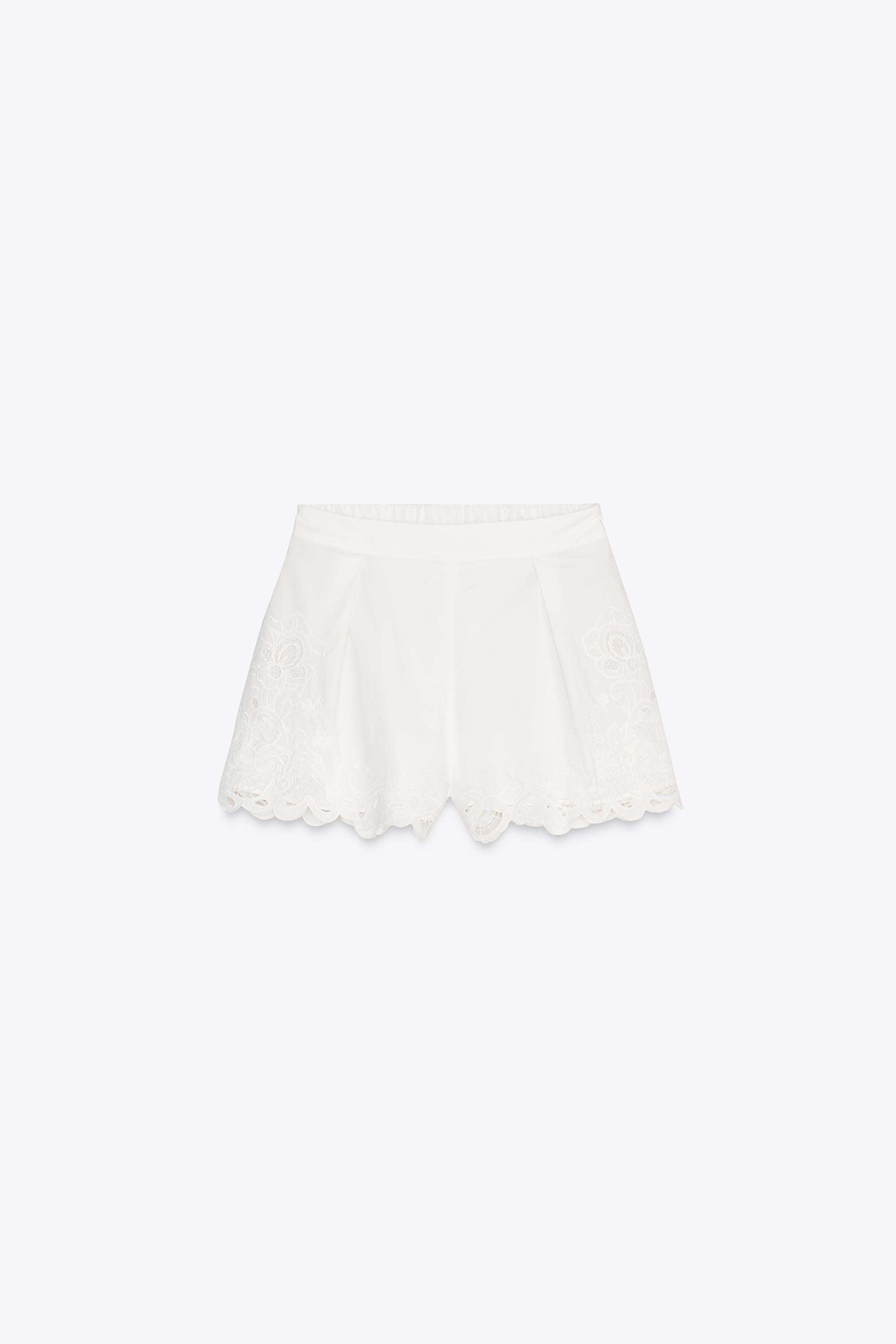 ZW COLLECTION EMBROIDERED PLEATED SHORTS | Zara US