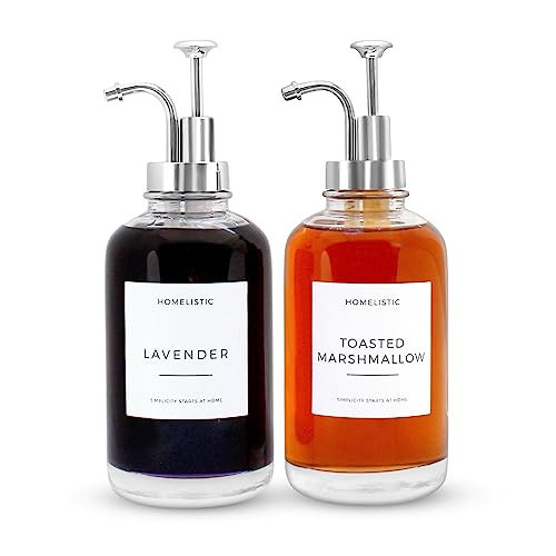 homelistic Syrup Dispenser for Coffee Bars, Set of 2 Glass Syrup Bottles with Chrome Pumps, 16.9 oz 500 ml, Coffee Bar Accessories, Includes Sugar Free Coffee Syrup Labels in White | Amazon (US)