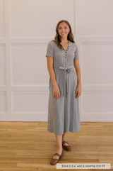 MW Anywhere Ribbed Henley Midi Dress in Gray (Final Sale) | Merrick White