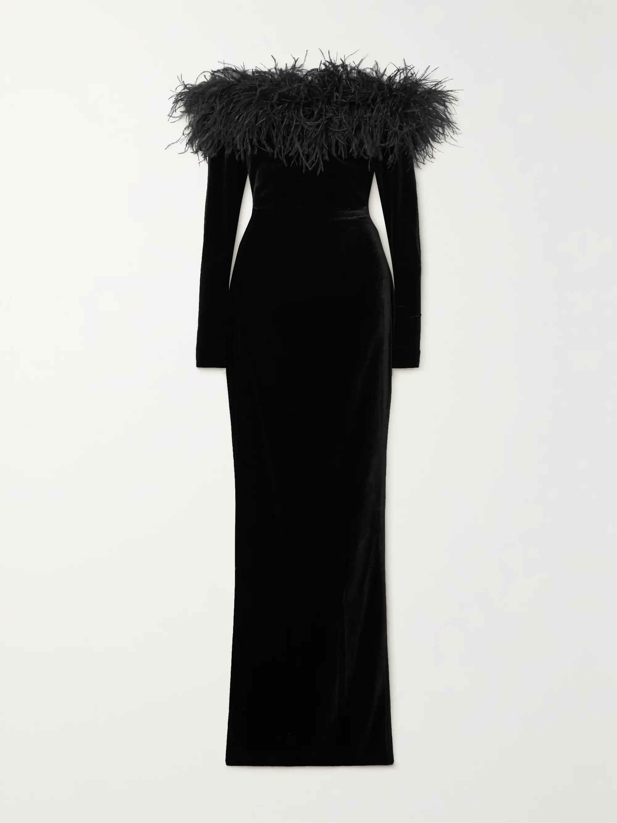 ALESSANDRA RICHOff-the-shoulder feather-trimmed stretch-velvet gown | NET-A-PORTER (US)