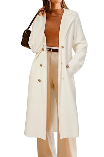 Arach&Cloz Women's Cashmere 2025 Coatigan Double Breasted Trench Coat Fall Outfits Business Work Long Lightweight Cardigan Sweater Jacket Winter Fashion with Pockets Beige S | Amazon (US)