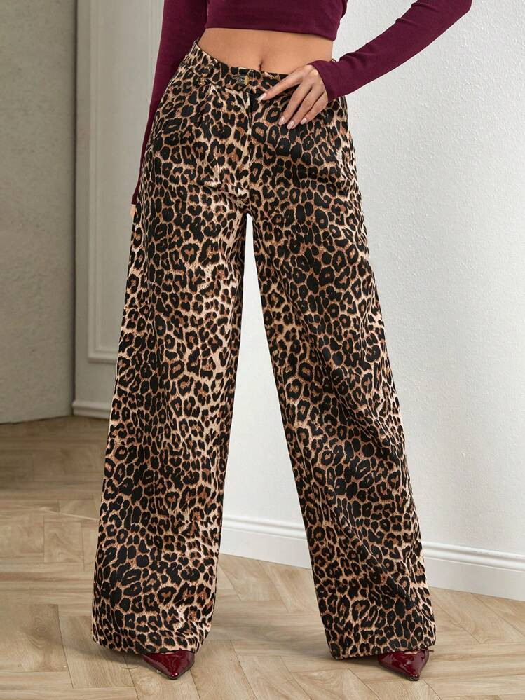 SHEIN Tall Dames Luipaardprint Broek Elastische Taille En Rits Lente Zomer | SHEIN
