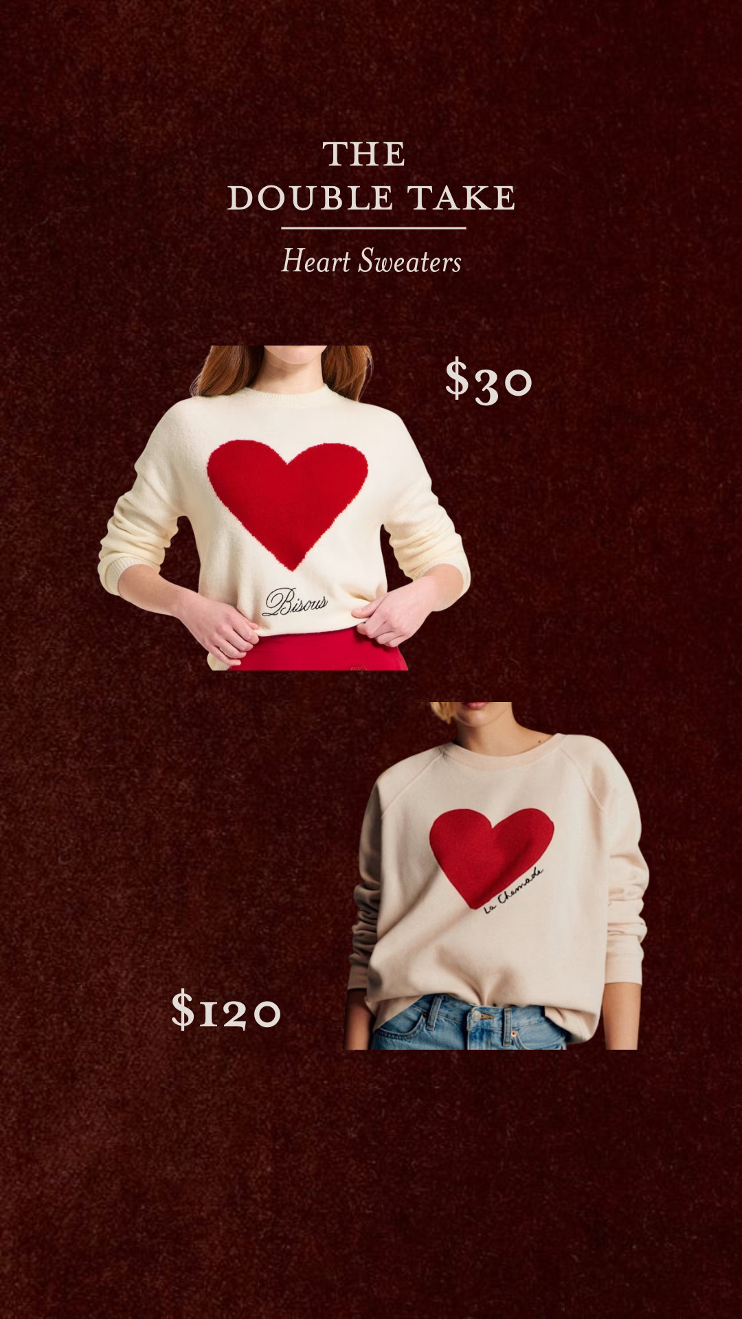 The Double Take: Heart Sweaters ❤️❤️

Valentine’s Day sweaters at two different price points!
 

#LTKFindsUnder50 #LTKSeasonal