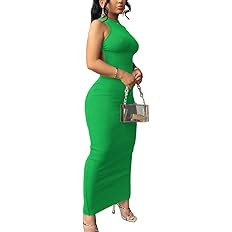 Nimsruc Women Summer Sexy Bodycon Maxi Dress Casual Sleeveless Halter Neck Long Dresses Criss Cro... | Amazon (US)