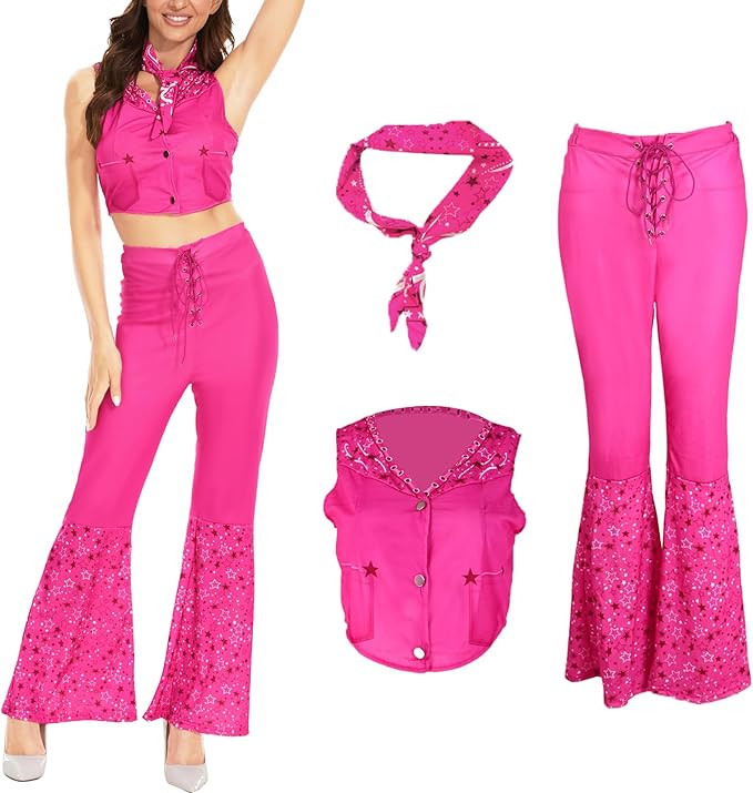 DHAFKIE 70s 80s Cowgirl Costume for Women Pink Cowgirl Disco Outfits Margot Robbie Movie 2023 Cos... | Amazon (US)