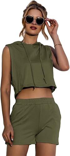 Womens Two Piece Summer Workout Outfits Short Lounge Wear Short Sleeve T Shirts Crop Tops Shorts ... | Amazon (US)