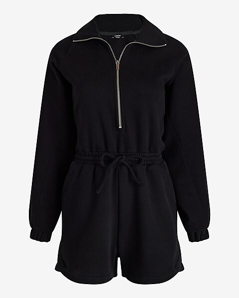 Luxe Comfort Quarter Zip Tie Waist Fleece Romper | Express